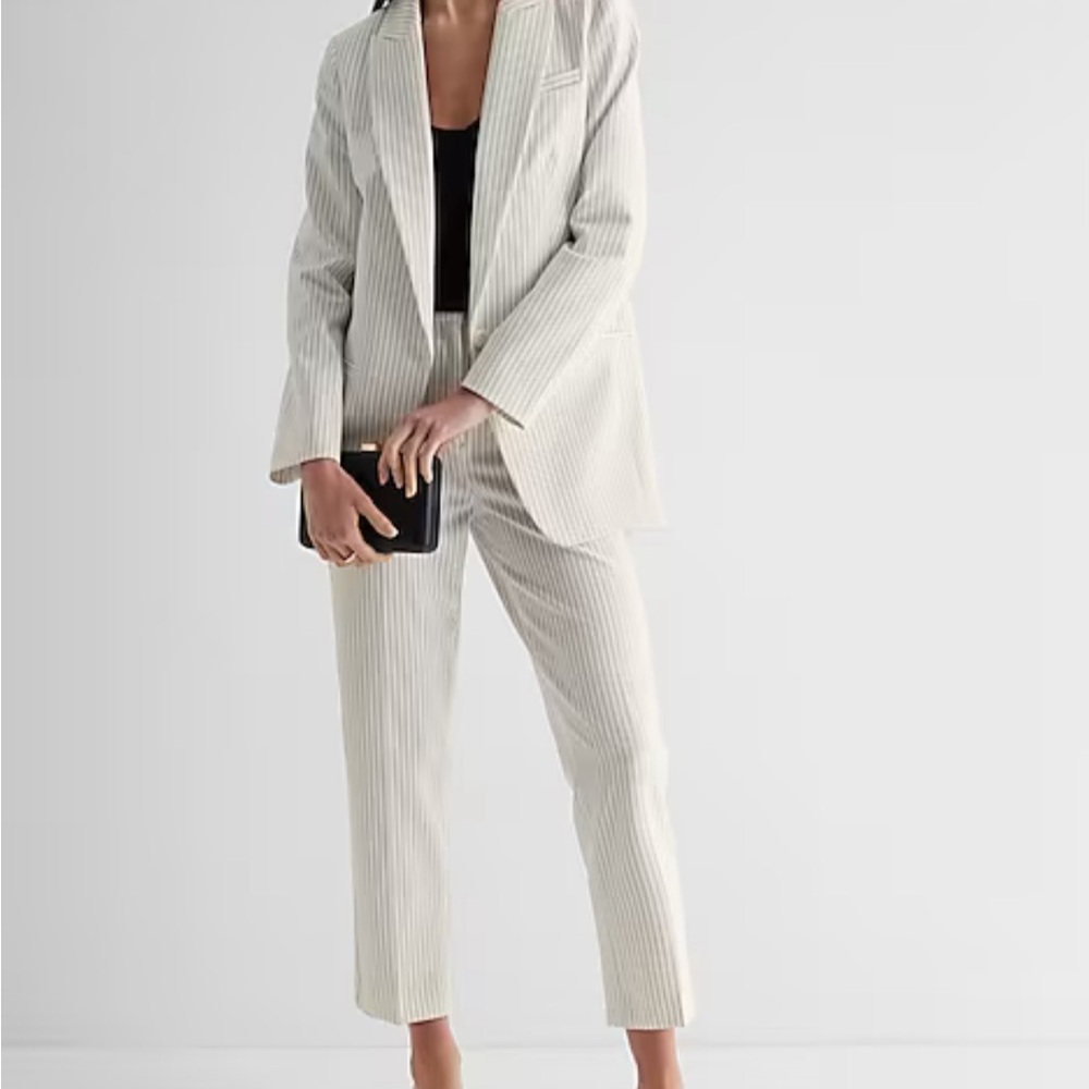 Editor Super High Waisted Pinstripe Straight Ankle Pants and Boyfriend Blazer